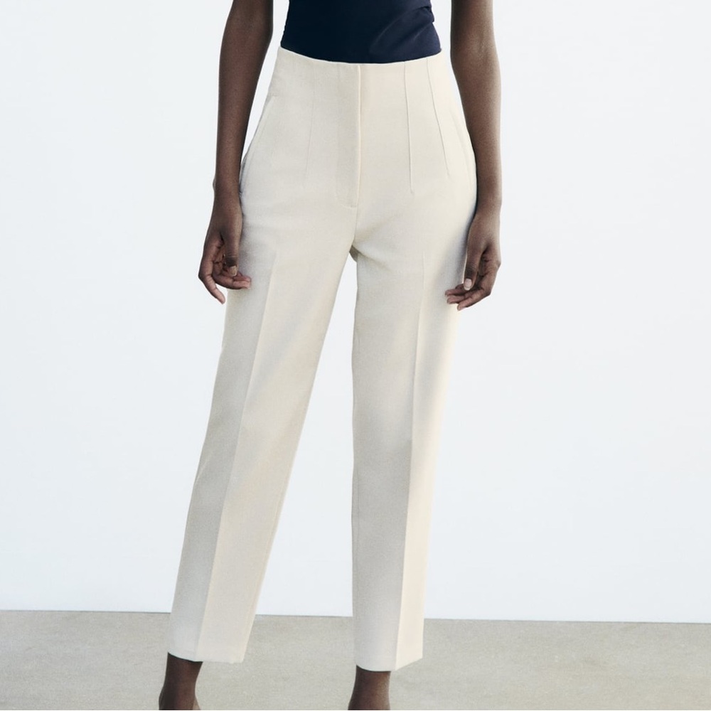 ZARA Pants with a High Waist size XL in Oyster White